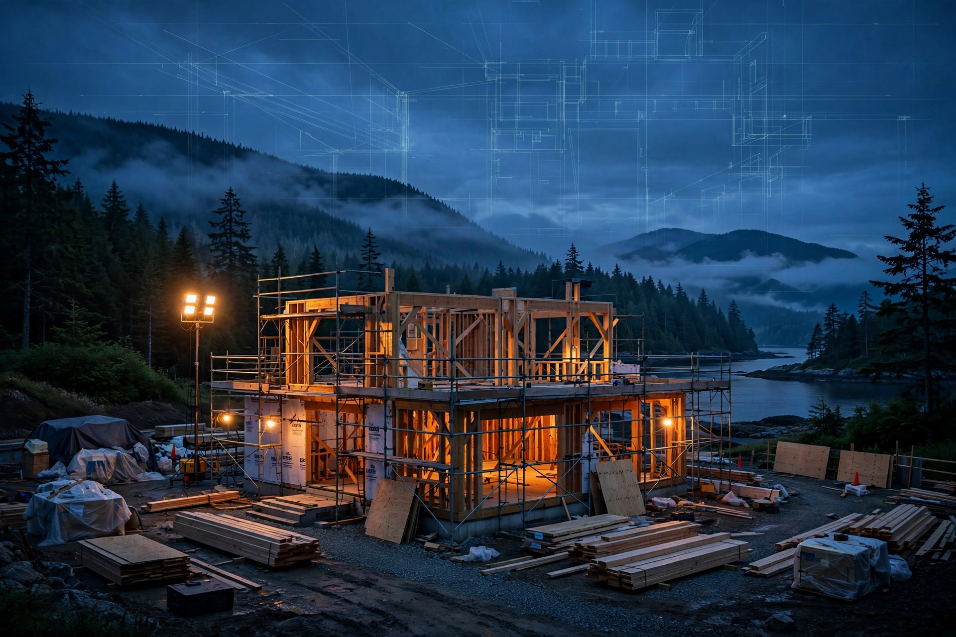 Construction site at dusk — the kind of work Vigilia helps run smoother behind the scenes.